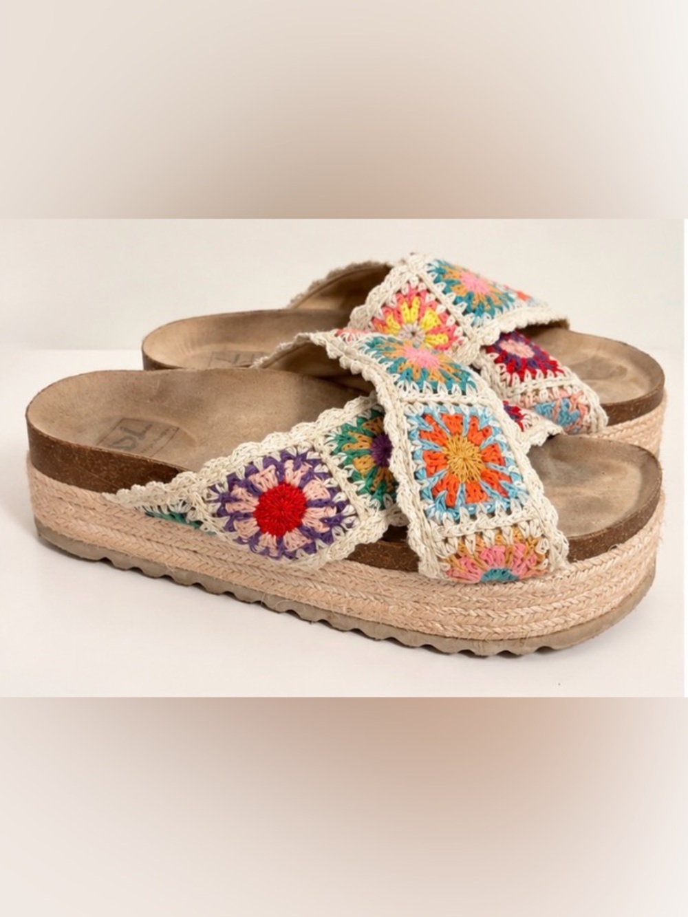 Dirty Laundry Crochet Platform Slide Sandals - Multi Color